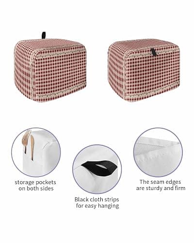Country Star Berry Red Buffalo Plaid Soft Washable 2 Slice Toaster Dust Cover with Pockets, Dust-proof and Fingerprint Protection thumbnail 4