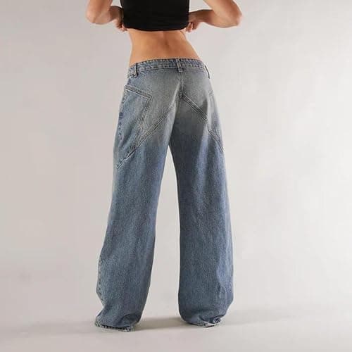 Women Y2k Low Rise Denim Pants Loose Fit Boyfriend Wide Leg Baggy Jeans with Pockets Vintage Casual Streetwear thumbnail 5