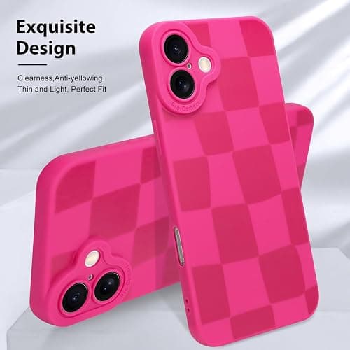 KANGHAR Compatible with iPhone 16 Case Checkered -Hot Pink | Silicone Cute Pattern, Camera Protection Soft Slim Phone Case for Girls Women thumbnail 3