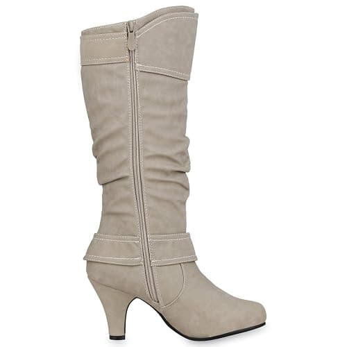 SCARPE VITA Damen Schnürstiefel Plateau Stiefel Retro Leder-Optik 157002 Creme Schnallen 38 thumbnail 2