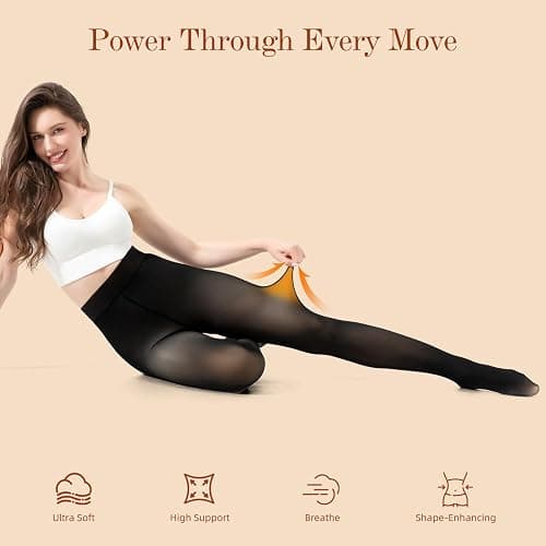 CAIANFEN Fleece Lined Tights Women Fake Translucent Warm Pantyhose Leggings Sheer Thick Tights for Winter thumbnail 5