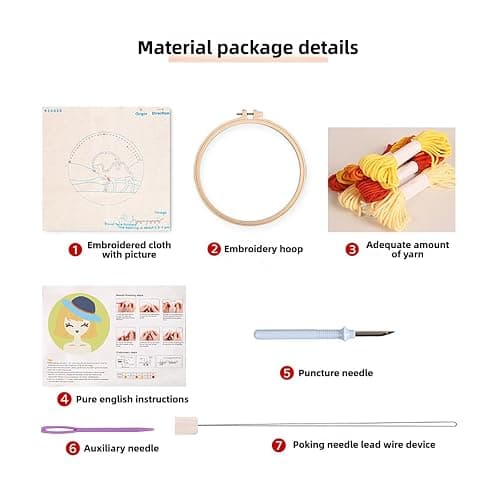Punch Needle Kits Adults Beginner DIY Cute and Unique Cartoon Girl 8 in Hoop Embroidery Set for Beginners Perfect Gifts for Women, Moms, and Grandmas (Garden Girl) thumbnail 6