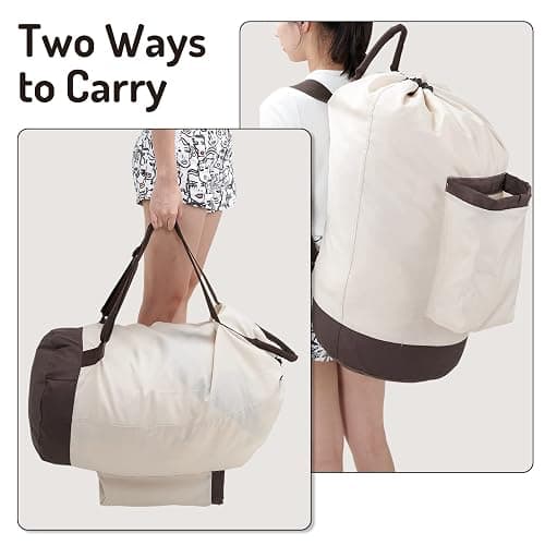 Laundry Bag Backpack with Shoulder Straps and Detergent Holder Clothes, Travel Laundry Backpack Bag Hamper for College Dorm Room Essentials (Khaki w Brown) - Khaki w Brown thumbnail 5