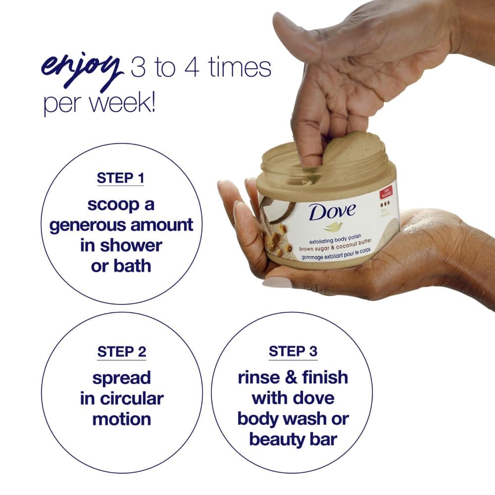 Dove Body Scrub Brown Sugar and Coconut Butter Deep Exfoliating Body Polish 298g, reveals visibly smoother, Soft Skin with Lasting Nourishment thumbnail 6