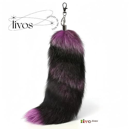 Iivos Fluffy Therian fox Tail Keychain - Soft Fur, Realistic Colors, Durable, Perfect for Cosplay, Renaissance Fairs thumbnail 2