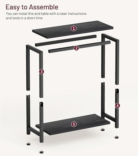 SLEEPING LAMB Narrow Small Side Table for Small Space, 2 Tier Sofa Skinny End Table for Living Room, Bedroom Beside Slim Nightstand, Rustic Black thumbnail 6