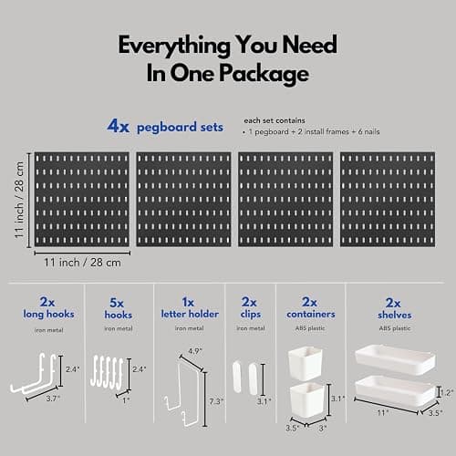 Keepo Pegboard Combination Kit, Pegboards and Accessories Modular Hanging for Wall Organizer, Crafts Organization, Ornaments Display, Nursery Storage, Peg Board (Black, 22″×22″) thumbnail 3