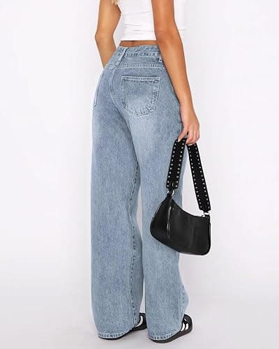 KDF Wide Leg Jeans for Women Low Rise Barrel Jeans Women Baggy Denim Pants thumbnail 5
