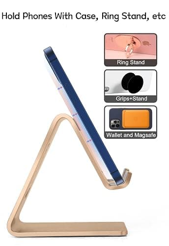 Aoviho Desk Cell Phone Stand Phone Holder, Aluminum Phone Cradle Dock for iPhone17 16 15 14 13 12 pro Mini 11 X Xs max 8 7 6 6s Plus SE Samsung All Smart Phones, Rose Gold thumbnail 4