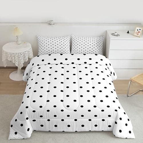 jejeloiu Polka Dots Bedding Set for Boys Girls, Black Geometric Circles Comforter Set Queen Size Simple Modern Duvet Quilt Microfiber Cartoon French Style Bedroom Decor 3 Pcs with 2 Pillow Cases thumbnail 2