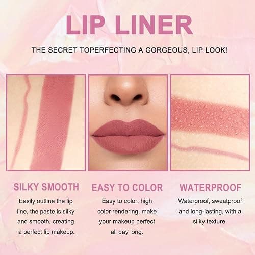 Kaely 2-in-1 Chestnut Antique Rose Lip Liner & Lipstick Set Kit for Women, Matte Lips Kit with Lip Liner Lip Stains Long Lasting Waterproof 24 Hour Lipstick and Lip Liners Combo Lipliners Pencil 04 thumbnail 3