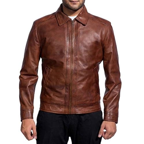 Mens Leather Jacket - Real Lambskin Classic Vintage Style Leather Jackets For Men Brown Leather Jacket for Mens thumbnail 5