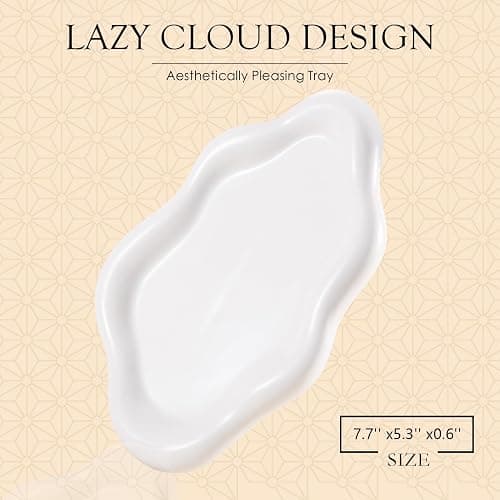 CCINPPY Ceramic Jewelry Tray Trinket Dish, Decorative Cloud Vanity Key Tray for Women, Ring Holder Dish, Cute Jewelry Plate Bowl Room Decor Aesthetic, White, Medium thumbnail 2