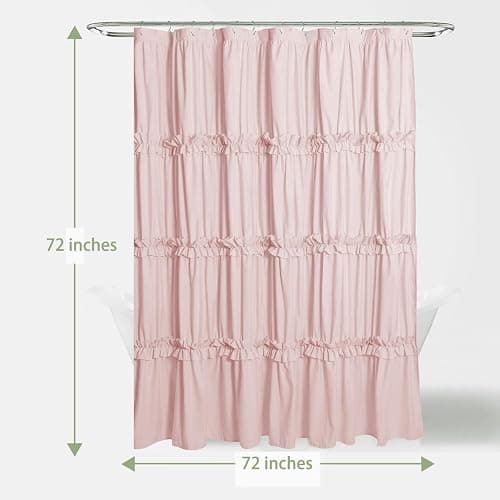 Farmhouse Ruffle Shower Curtain with Handmade Ruched, Vintage Ruffled Fabric Bathroom Curtains, Decorative Elegant Bathroom Curtain with 12 Holes, Peach Pink, 72" W x 72" H(N60049) thumbnail 2