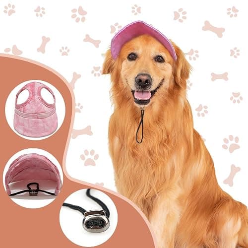Auiepet Outdoor Sun Protection Hood for Dogs - Canvas Hat With Ear Holes and Adjustable Neck Strap (Black, Medium) thumbnail 2