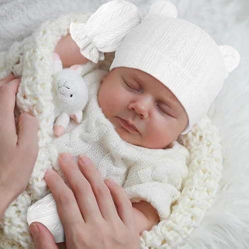 BQUBO Newborn Baby Hats Bear Ears and Mittens Sets Preemie Caps Baby Boy Girl Infant Hospital Beanie for 0-3 Months thumbnail 2
