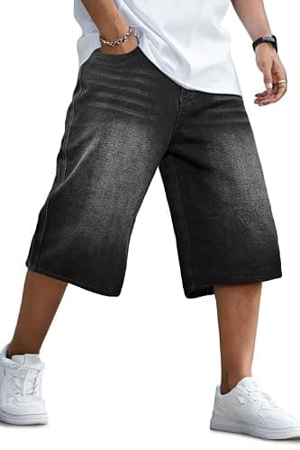 GINGTTO Mens Baggy Jean Shorts Loose Fit Long Denim Shorts Below Knee 15 Inch Inseam - Image 1