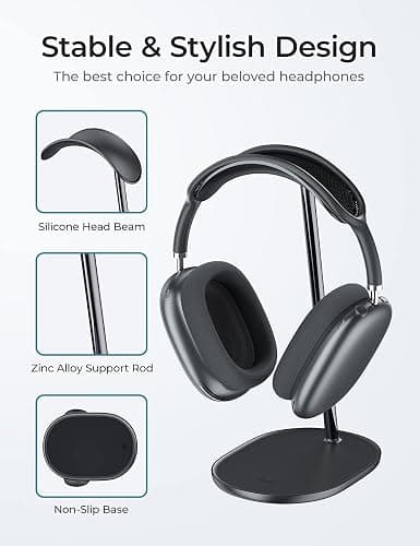 BENKS Desktop Headphone Stand Universal Headset Holder Hanger Mount with Protective Silicone Pad, Gaming Headset Accessories, Compatible with AirPods Max, Beats, Bose, Sony and so on(Black) thumbnail 4