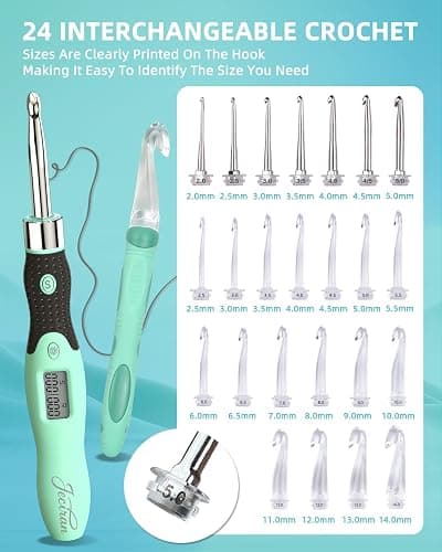 Jeciran Upgraded Light Up Counting Crochet Hook Set,Light&Counter,24-in-1 | Ergonomic anti-slip grip with LED illumination, real-time row tracking,and smooth interchangeable heads for arthritic hands. thumbnail 7