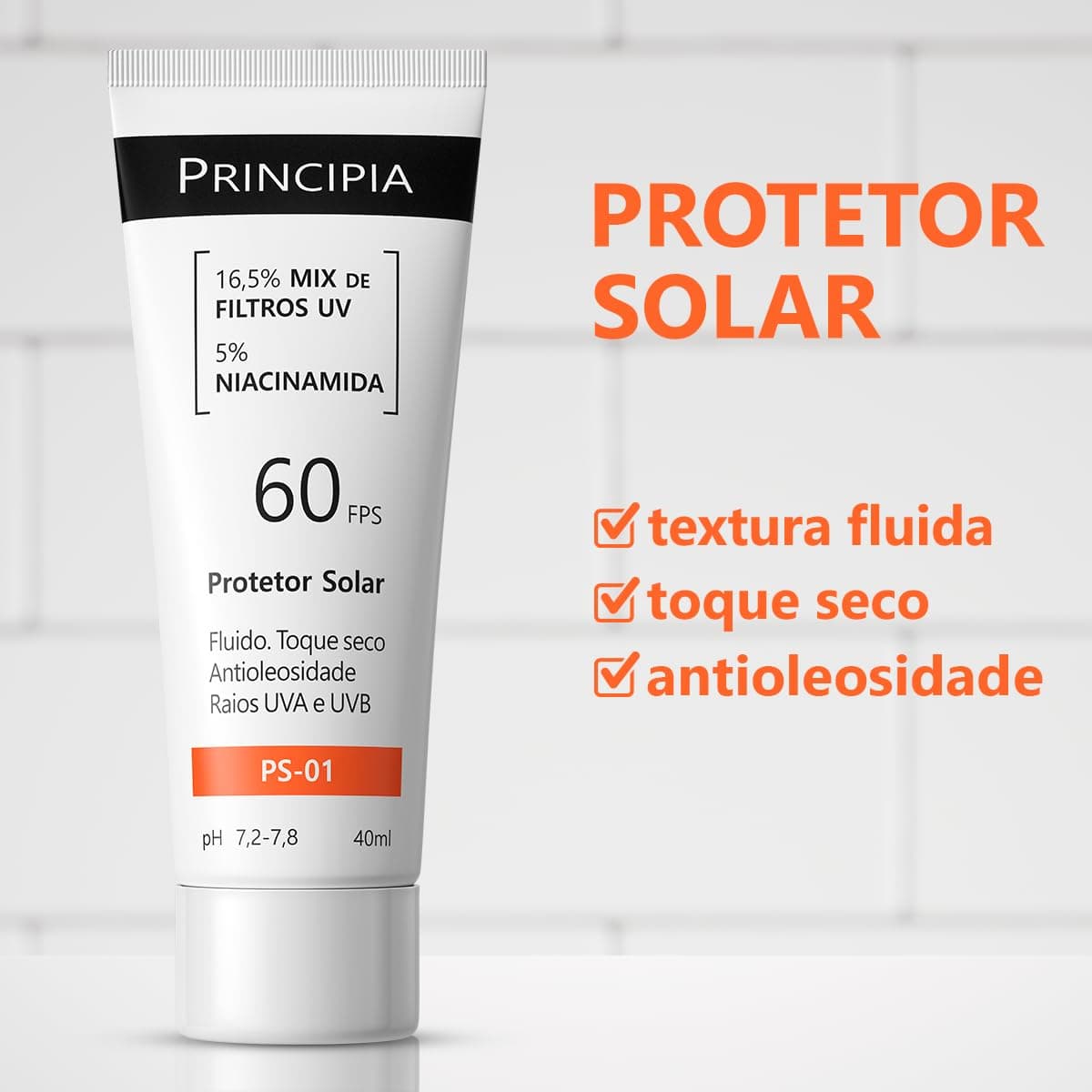 Protetor Solar Facial Principia FPS 60, 16,5% Mix de Filtros UV + 5% Niacinamida FPS 60 PS-01 com 40ml thumbnail 3