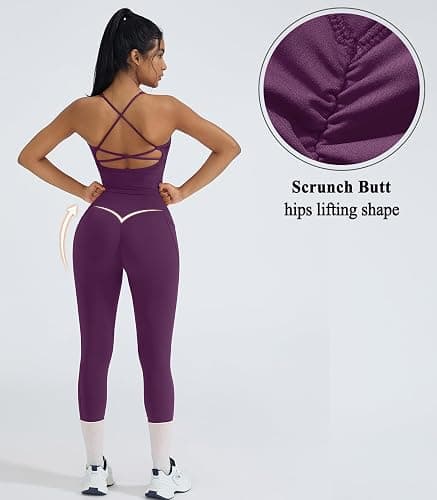 OMKAGI 2 Piece Workout Sets for Women Padded Workout Tops Booty Leggings with Pockets Gym Sets thumbnail 5