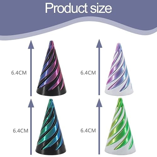 4 Pairs Spiral Cone Fidget Toys, 3D-Printed Sensory Stress Relief Pyramid Fidget Toys, 6.4CM Conical Hand Spinners for Office, School, Home Use - Anxiety Relief & Focus Enhancement Tool thumbnail 3