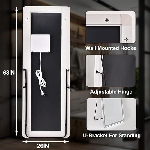 Easly 26x68 inch Full Length Mirror with Lights, LED Lighted Floor Standing, Hanging Mirror Full Length with Stand Free, Full Body Dressing Mirrors with Dimmable 3 Color LED thumbnail 2