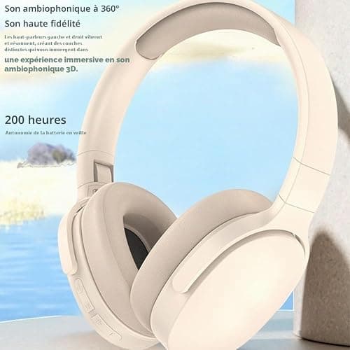 Casque Bluetooth supra-auriculaire, 6 heures d'autonomie de lecture, écouteurs confortables avec basses lourdes, son HD, casque antibruit, qualité d'appel clair et port de type C, pour voyage, travail thumbnail 3