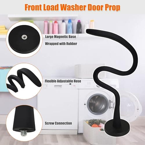 Front Load Washer Door Prop, Removable Flexible Washer Door Stopper, Magnetic Washing Machine Door Holder with 66mm Magnet Base, Keep Washer Door Open to Prevent Odors (Black) thumbnail 3