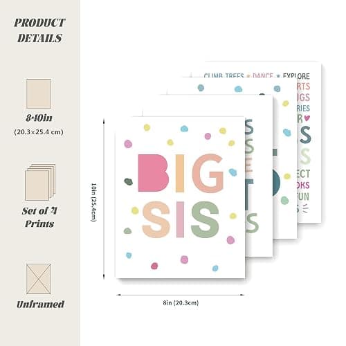 LARTSFRO Brother and Sister Make The Best Friends Wall Art Decor Posters, Baby Boys Gril Nursery Room Playroom Bedroom Bathroom Wall Art Decor, Inspirational Decor for Big Sister Little Brother Nursery Toddler Baby, Gifts for Kids 10x8 Inch Set of 4 Pcs (UNFRAMED) - 8X10in - Big Sis Lil Bro thumbnail 2