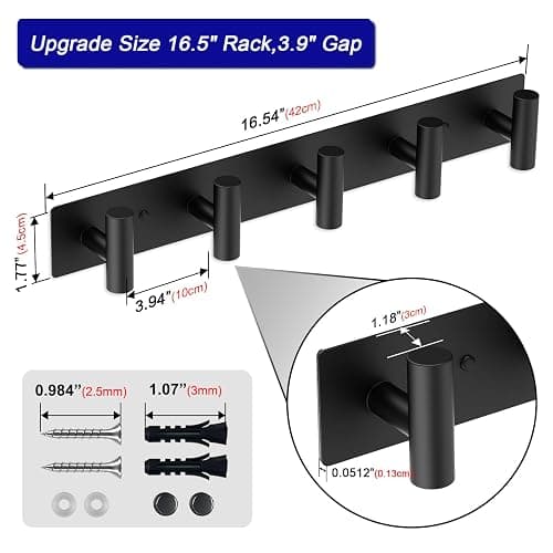 Bntuk Coat Rack Wall Mount, Towel Racks for Bathroom with 5 Coat Hooks for Robes Bags Keys, Hat Rack for Wall Towel Hooks for Entryway, Home Wall Organizer Essential (Black) thumbnail 3