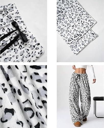 Leopard Pants Women Therian Fuzzy Pajama Pants Y2k Cheetah Pants Grunge High Waisted Fluffy Pants thumbnail 4