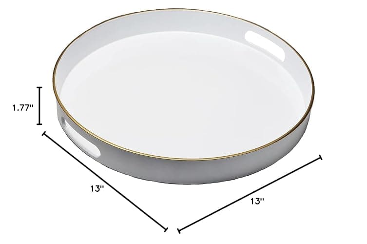 Spsyrine Round White Decorative Tray, 13" Plastic Serving Table Tray with Handles for Breakfast, Round Modern Ottoman Tray for Coffee Table, Bathroom, Kitchen, Living Room thumbnail 3