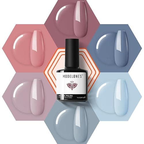 modelones Gel Nail Polish Set, 6 Colors Nude Pink Blue Red Gel Polish Set All Seasons Nail Art Soak Off DIY Home Salon Nail Gifts for Women Girls - Image 1