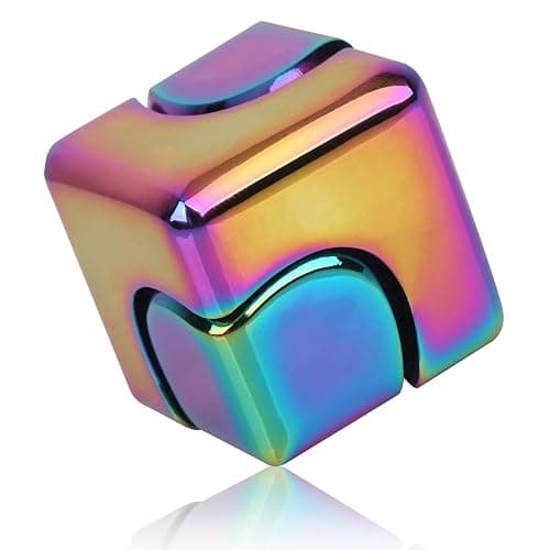 QLKUNLA Fidget Cube Spinner Anti-Anxiety Focusing Fidget Toys EDC Fidgets Spinner 4-in-1 Toy Metallic Focus Toy Cube Finger Top Desktop ADHD Stress Relieve Toys for Kids and Adults (Rainblow) - Image 1