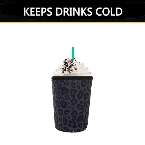 YR Reusable Neoprene Insulator Sleeve for Iced Coffee Cups, 3 Pack Coffee Coolies sleeves for Iced & Hot Drinks, Cold Beverage Cooler Compatible with Starbucks Coffee and More (Black Leopard Print) thumbnail 6