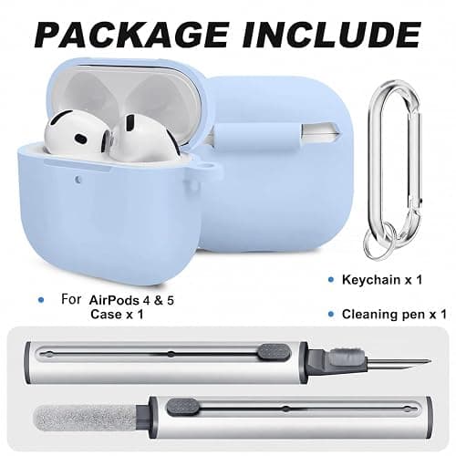 Woyinger Silicone Case for AirPods 5 and 4 with Cleaner Kit, Sky Blue | Soft silicone cover with keychain and cleaner kit, compatible with AirPods 5 and 4 for daily scratch and bump protection thumbnail 2