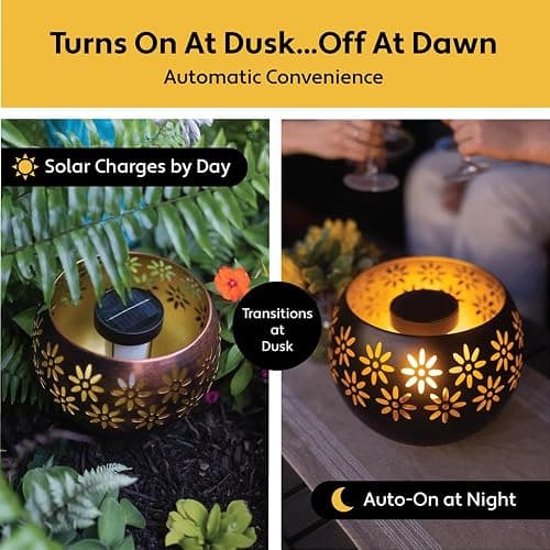 Original Solar Fire Bowl (1-Pack) Outdoor Waterproof Solar Lanterns - Metal Porch Lights with Flickering Flame for Tabletop, Patio, Garden & Landscape Decor (Matte Black) thumbnail 3