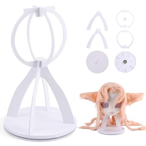 JORHANCE Collapsible Fursuit Head Stand with Rotating Base - Portable and Sturdy Display for Costume Heads (White) - Image 1