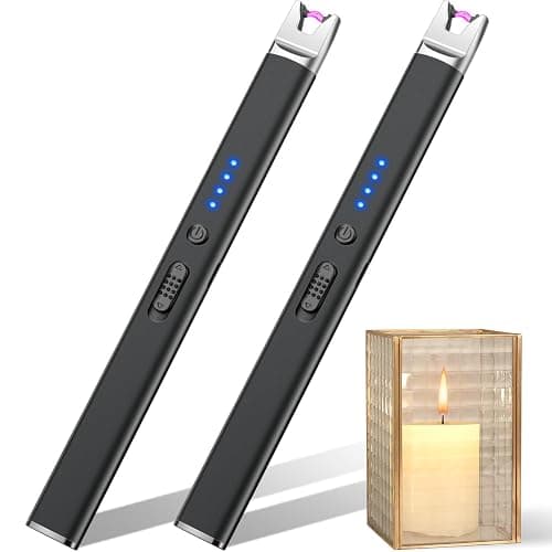 LcFun 2 Pack Black Candle Lighter Electric USB Rechargeable Plasma Arc Lighter with Safety Lock, Windproof Flameless Long Lighters for Candle, Grill, BBQ, Camping, Gas Stoves - Image 1