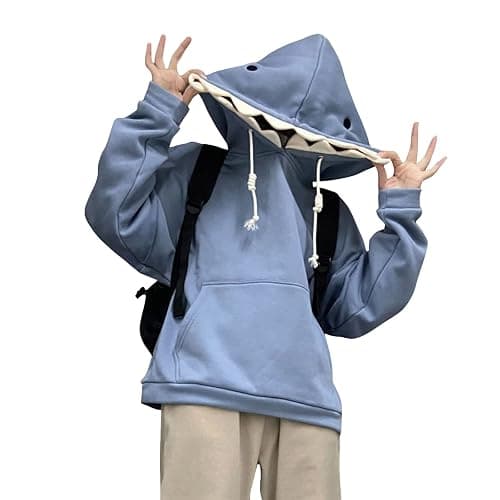 YEMOCILE Women Cute Shark Hoodie Long Sleeve Blue Kawaii Animal Shark Shape Hooded Pullover Sweatshirts - Image 1