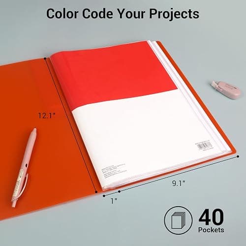 Kokuyo 40-Pocket Binder with Plastic Sleeves (Clear), A4 Art Portfolio Folder with Clear Sheet Protectors. 80 Pages of Presentation Display Book. Japan Import (CTRA-C40T) thumbnail 3