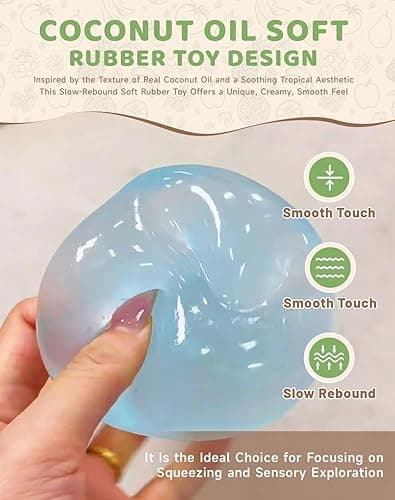 Coconut Oil Squishy, Coconut Oil Slow Rising Squeeze Stress Ball Clear Jelly Bubblegum Texture Coconut Oil Squishy Toy (Blue) thumbnail 2