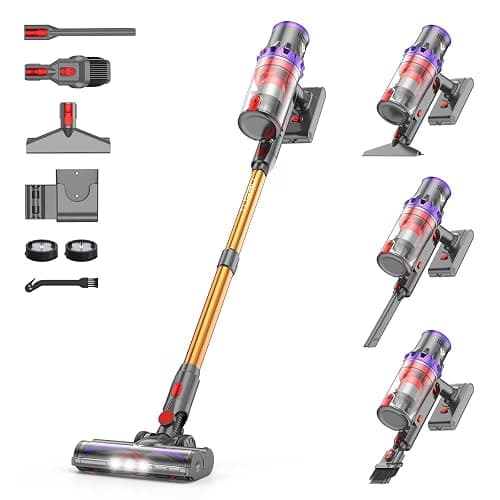 Coovy SU7 Cordless Vacuum Cleaner 580W 50Kpa 80 Minutes Runtime Stick Vacuum with Touch Screen Anti-Tangle Wireless Powerful Lightweight LED Vac for Home Pet Hair Carpet Hardwood, Gold - Image 1