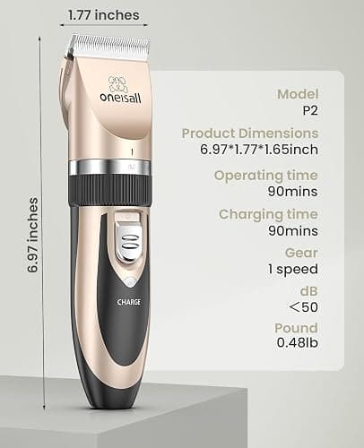 oneisall Dog Clipper Low Noise, Dog Grooming Kit with Rechargeable, Pet Shaver Cordless Electric Quiet Hair Clipper Set for Dogs Cats Pets（Gold） thumbnail 7