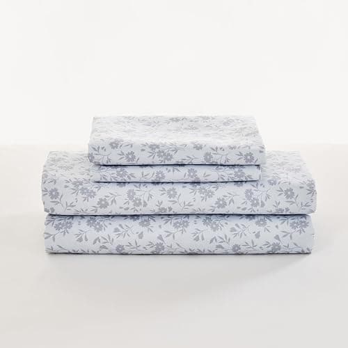 Gogreen 4PC Deep Pocket Queen Sheet Set Fit 16", Breathable Microfiber Soft Queen Size Sheet Set, Hotel Style Bed Sheet Set, Gift for Women, Men - Gray Flower - Image 1