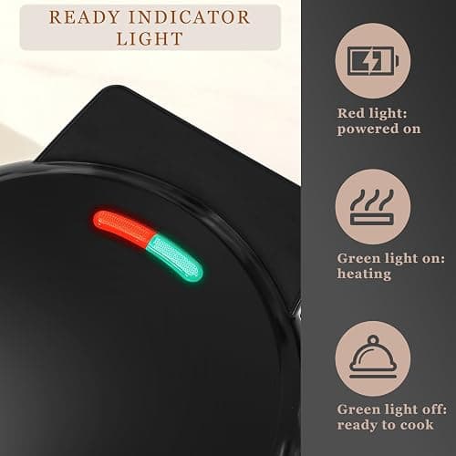 Mini Waffles Maker with 6 Removable Plates, 3 in 1 Small Waffle Maker Mini- Waffle, Pancake, Donut, 6" Non Stick Waffle Iron for Kids and Families, Black thumbnail 6