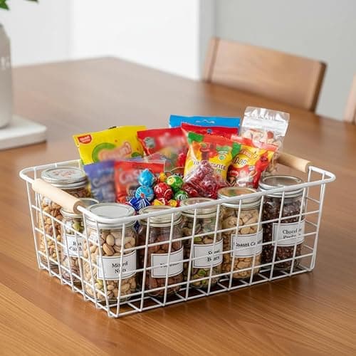LeleCAT White Wire Baskets for Organizing with Handles，Pantry Organizers and Storage For Kitchen, Household Snack Basket for Cabinets, Closets, Bedrooms,food - Set of 4(White) thumbnail 8
