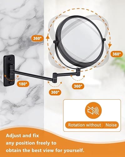 Wall Mounted Makeup Mirror - 1X/10X Magnifying Mirror for Wall, 8 Inch Double Sided 360° Swivel Extendable Bathroom Mirror for Shaving, Black DECLUTTR thumbnail 3