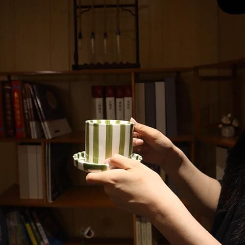 CACXKEP 8 Oz Coffee Mug Large Espresso Cups With Saucer Ceramic Coffee Mugs Porcelain Coffee Cup With Saucer Hand-Painted Striped Art Cup And Saucer,C thumbnail 5